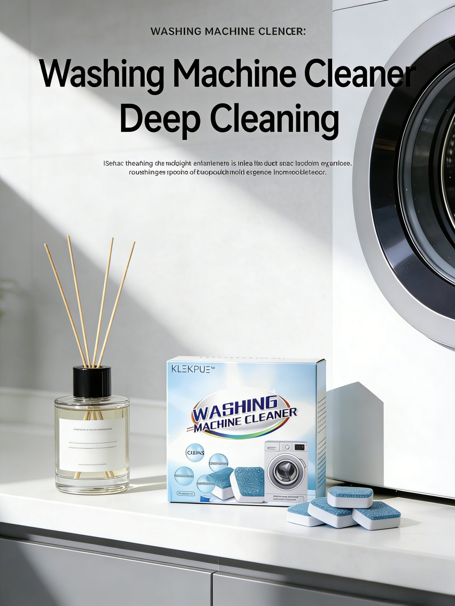 KLEKPUE Washing Machine Cleaner Descaler 12 Tablets - Deep Cleaning Tablets For HE Front Loader & Top Load Washer, Septic Safe Eco-Friendly Deodorizer, Clean Inside Drum and Laundry Tub Seal