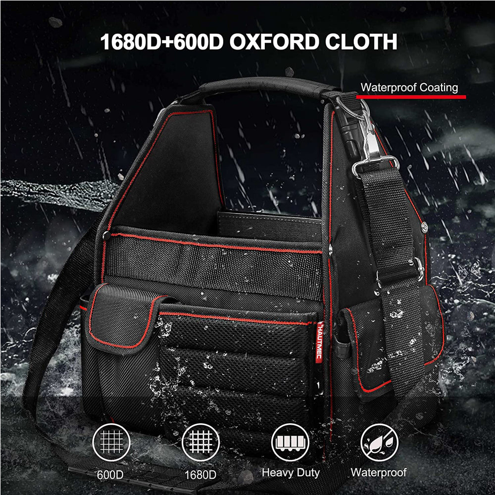 18-Pocket Electrical and Maintenance Tool Carrier, Open Top Foldable Smart Design Tools Bag