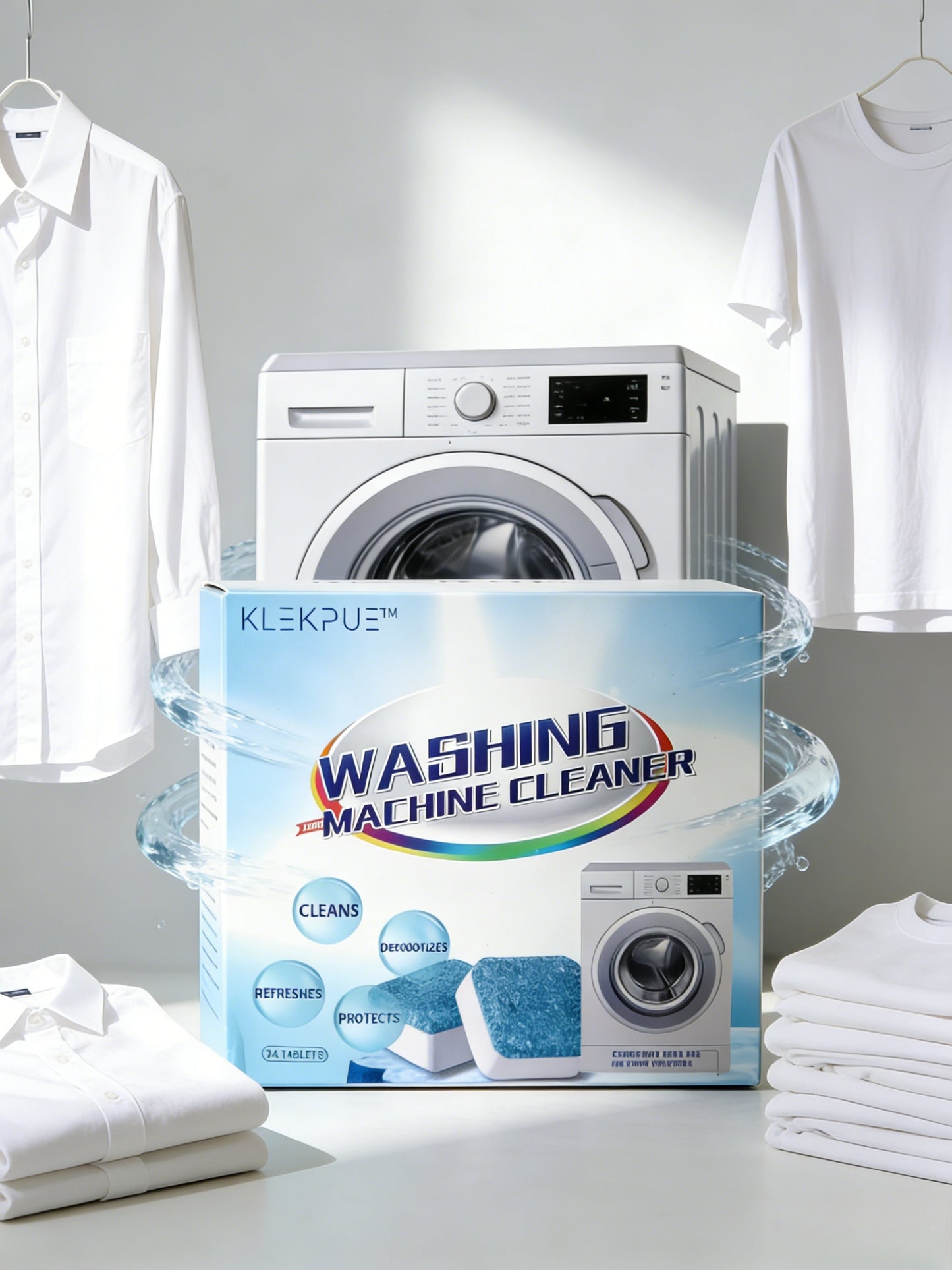 KLEKPUE Washing Machine Cleaner Descaler 12 Tablets - Deep Cleaning Tablets For HE Front Loader & Top Load Washer, Septic Safe Eco-Friendly Deodorizer, Clean Inside Drum and Laundry Tub Seal