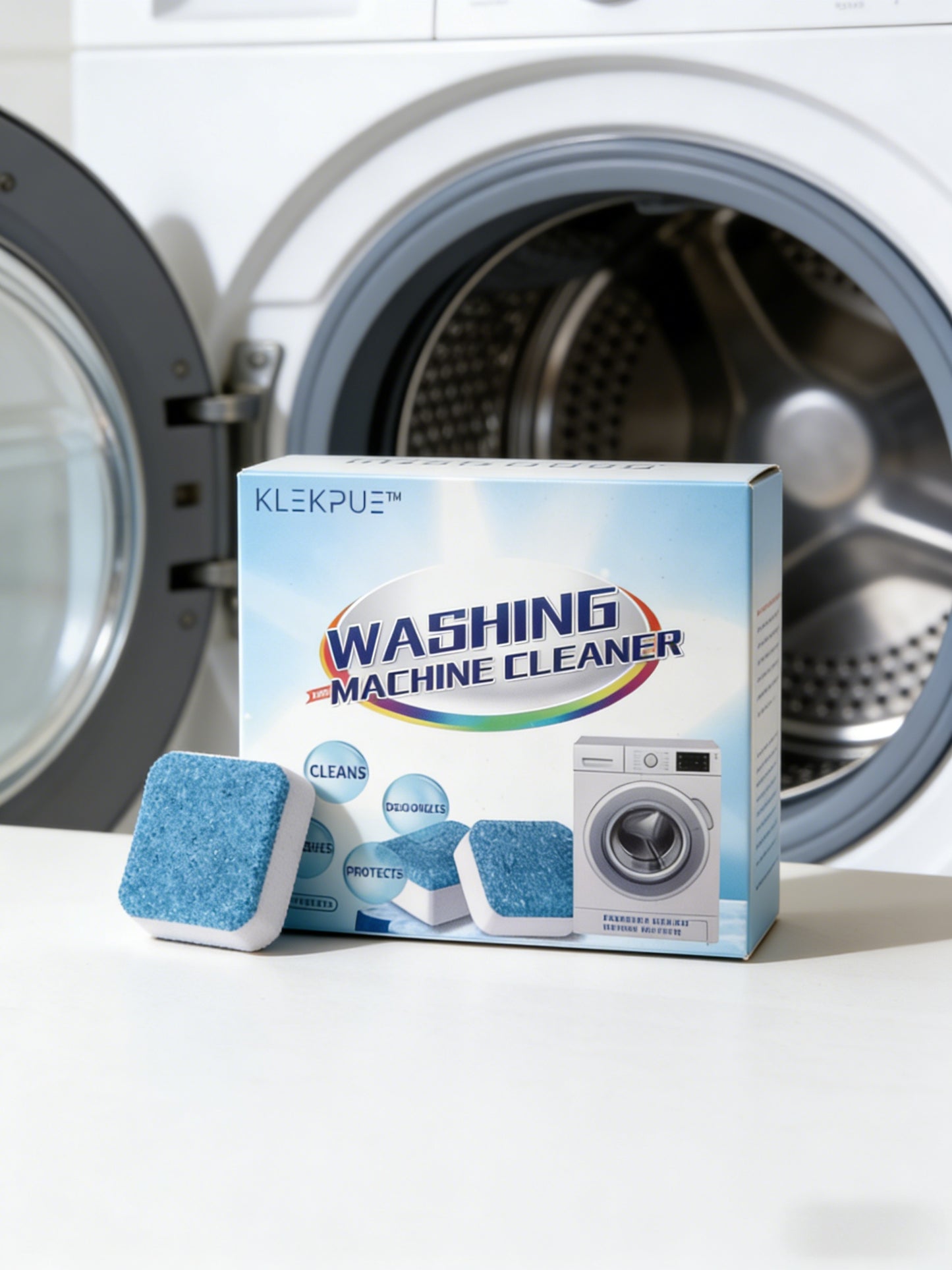 KLEKPUE Washing Machine Cleaner Descaler 12 Tablets - Deep Cleaning Tablets For HE Front Loader & Top Load Washer, Septic Safe Eco-Friendly Deodorizer, Clean Inside Drum and Laundry Tub Seal