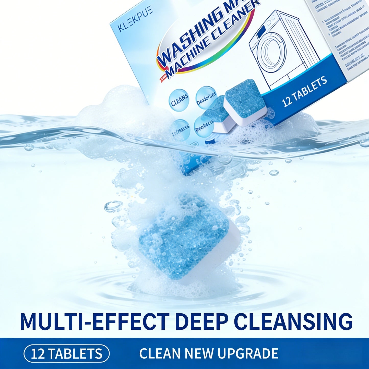KLEKPUE Washing Machine Cleaner Descaler 12 Tablets - Deep Cleaning Tablets For HE Front Loader & Top Load Washer, Septic Safe Eco-Friendly Deodorizer, Clean Inside Drum and Laundry Tub Seal