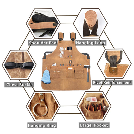 Heavy Duty Waxed Canvas Work Apron Woodworking Apron With Pockets