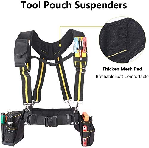 AISENIN Suspenders for Tool Belt , Tool Belt Suspenders for Carpenter Electrician with Movable Phone Holder/Pencil Holder (X style)