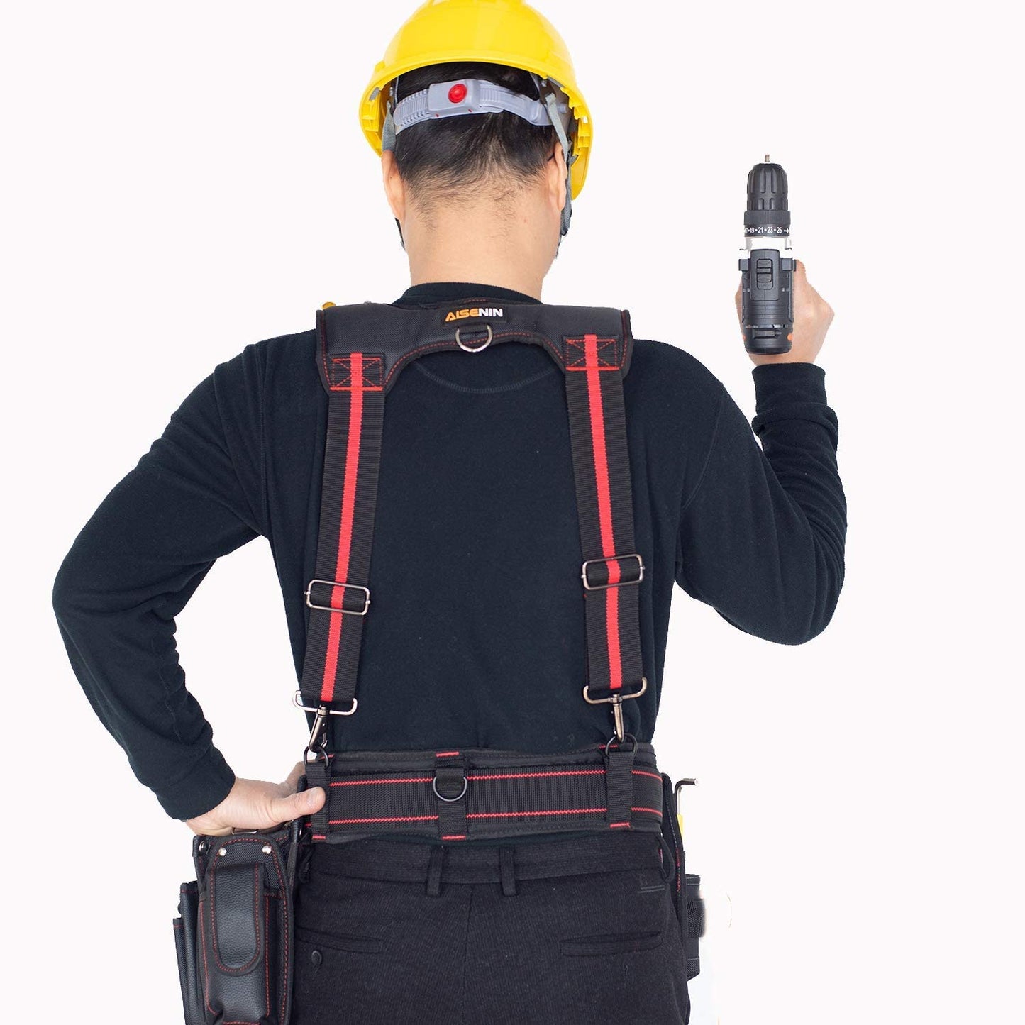 AISENIN Padded Tool Belt Suspenders Magnetic Suspenders for Tool Belt Heavy Duty Work Suspenders(Red)