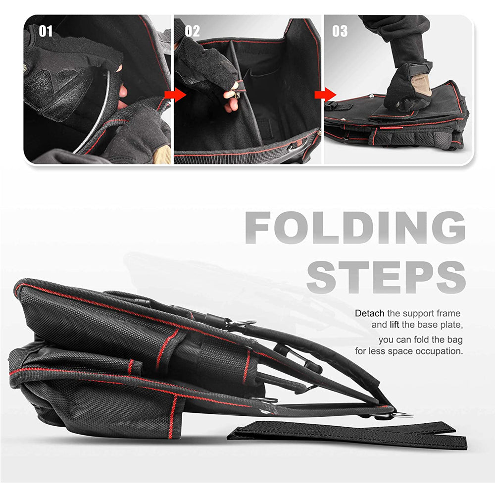 18-Pocket Electrical and Maintenance Tool Carrier, Open Top Foldable Smart Design Tools Bag