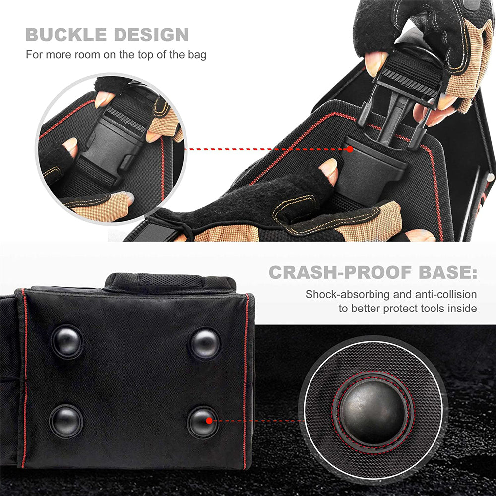 18-Pocket Electrical and Maintenance Tool Carrier, Open Top Foldable Smart Design Tools Bag