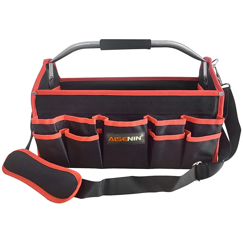 16 Inches Open Top Tool Tote Bag 22 Pockets 1680 D Reinforced Material Tool Caddy For Electricians