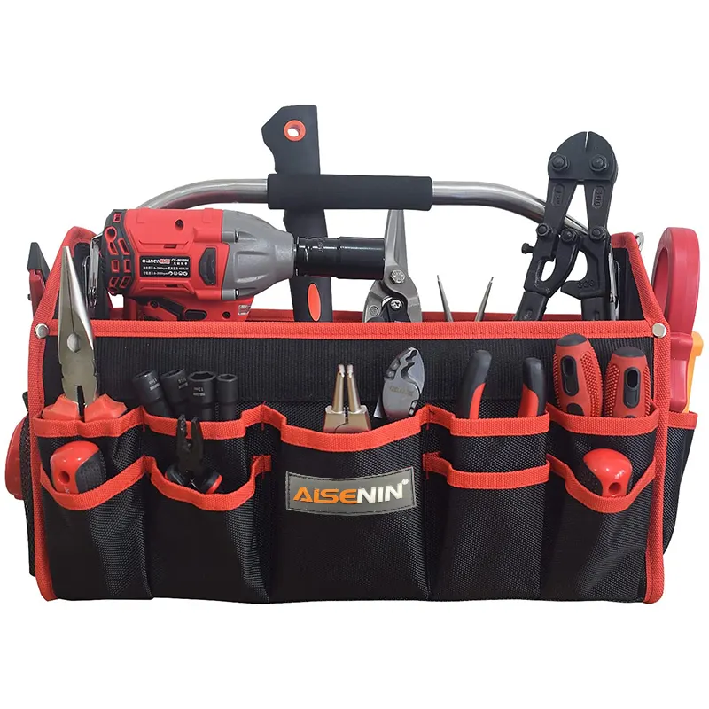 16 Inches Open Top Tool Tote Bag 22 Pockets 1680 D Reinforced Material Tool Caddy For Electricians