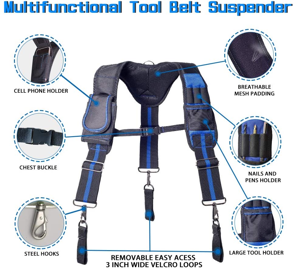 AISENIN Tool Belt Suspenders, Tool Pouch Suspenders for Tool Belt, Includes Phone Pouch Pen Holder Tool Belt Loops（Without Tools)