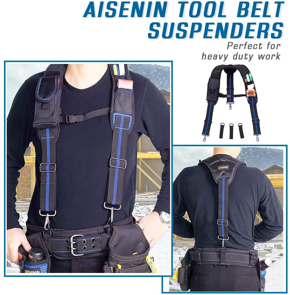 AISENIN Tool Belt Suspenders, Tool Pouch Suspenders for Tool Belt, Includes Phone Pouch Pen Holder Tool Belt Loops（Without Tools)