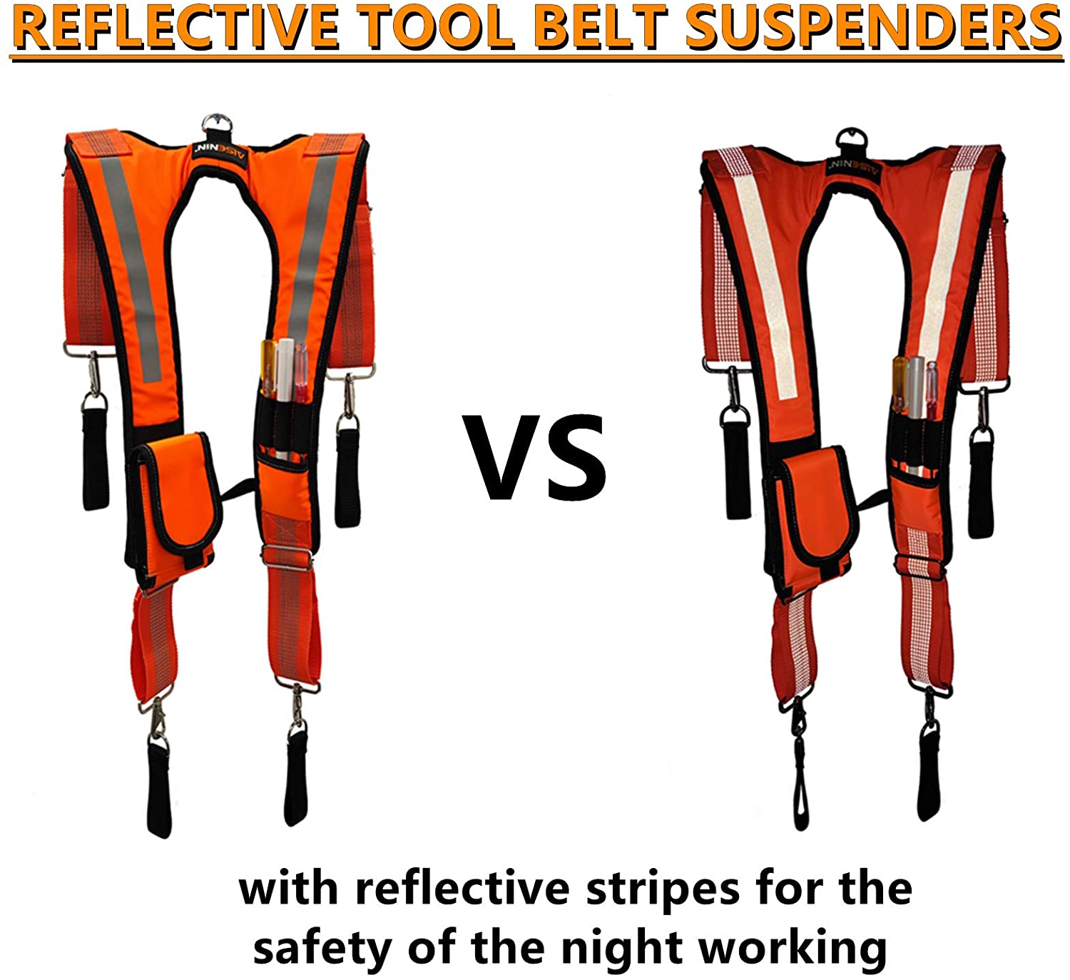 AISENIN Padded Tool Belt Suspenders Carpenters Suspenders Tool Belt Heavy-duty Reflective Safety Suspenders