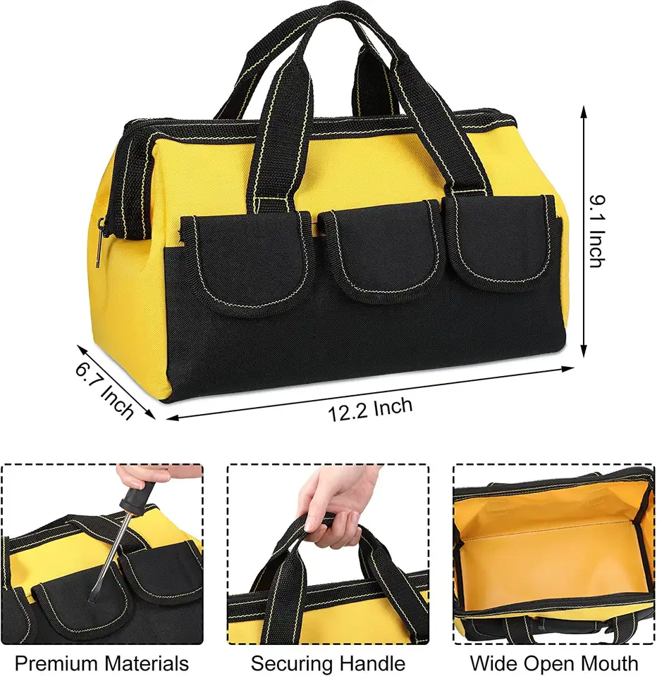 AISENIN Custom 13 Inch Tool Bags For Men Heavy Duty Tool Bag Organizer Wide Mouth Tool Tote